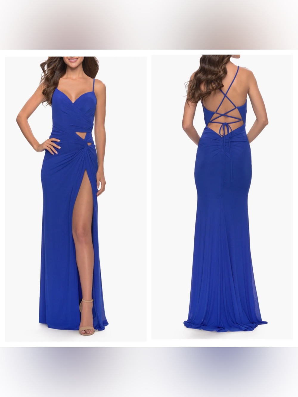 La Femme Net Jersey Dress Blue